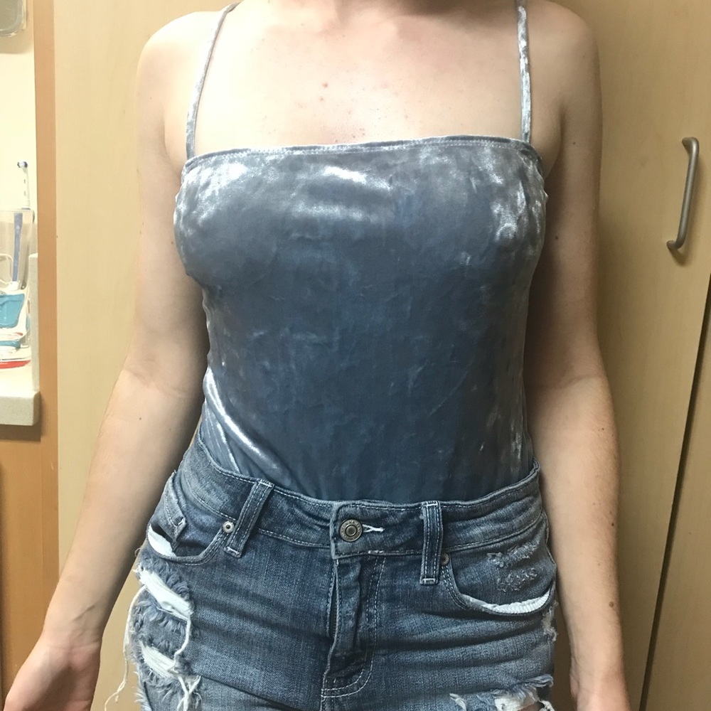 Baby blue velvet bodysuit